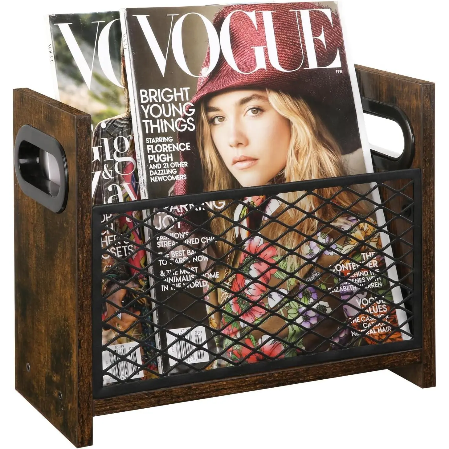 Magazine Holder, Magazine Rack for Desktop and Home Office, Farmhouse File Storage Basket for Letters, Magazines, Books, Newspapers (Small)