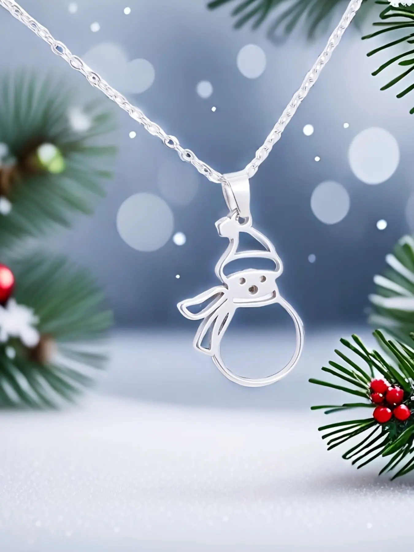 Christmas Snowman Pendant Necklace, Fashionable Minimalist Design, Perfect Gift for Couples, Stylish Holiday Jewelry