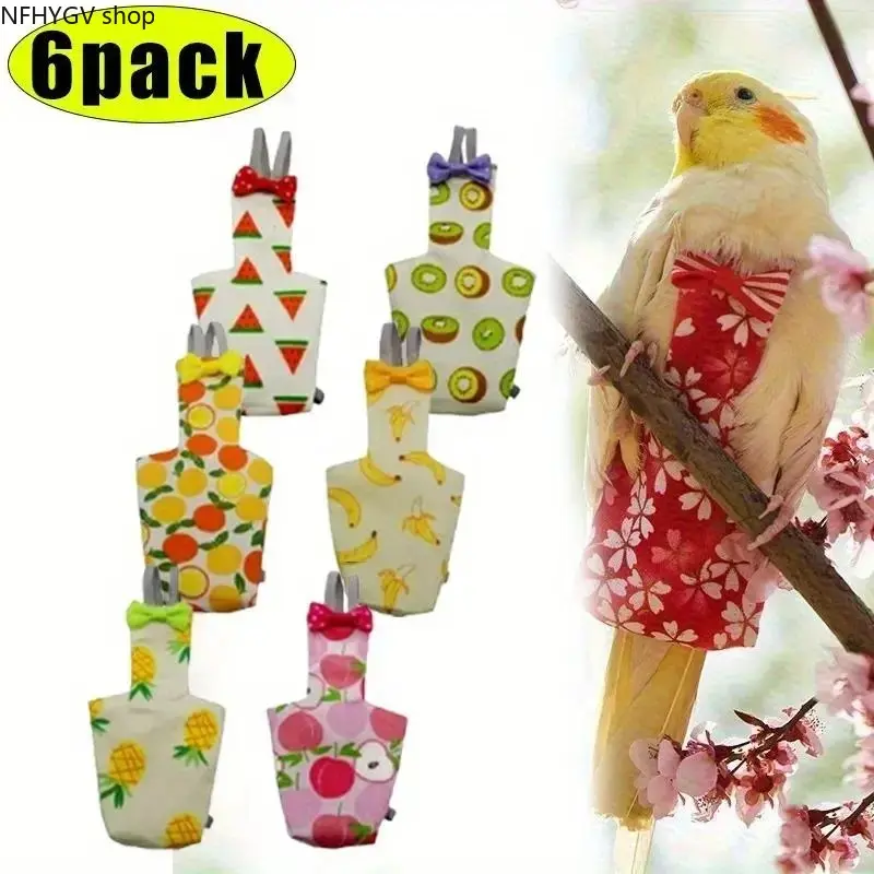 6PCS Reusable And Washable Bird Diapers & Flight Suits Complete Six Pack Pet Bird Supplies, Comfortable Leak-Proof Nappy Suit Meet Daily Bird Grooming Needs, Practical Accessory For Indoor Raising And Outdoor Flight Training