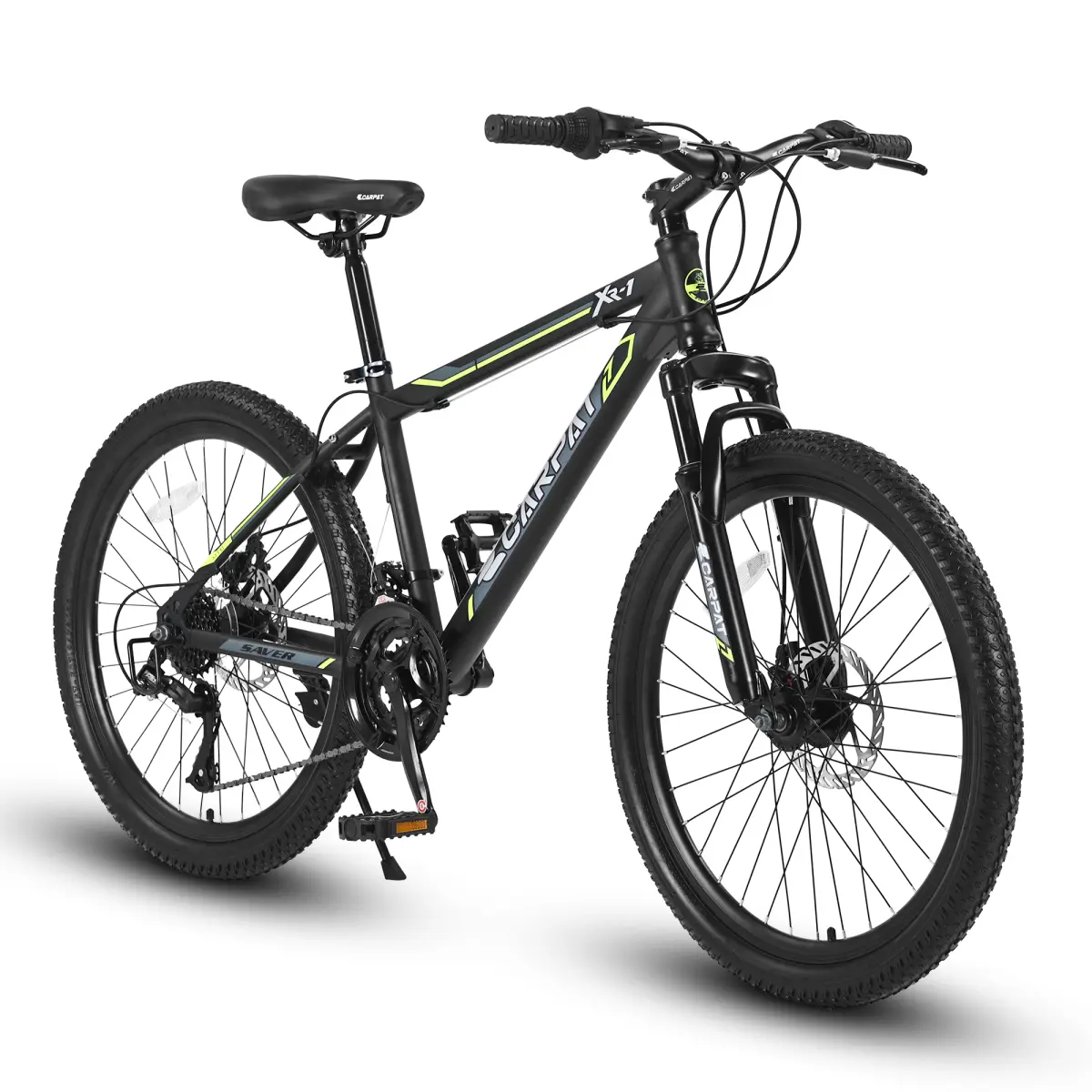 24 Inch Mountain Bike Boys Girls, Steel  Frame, Shimano 21 Speed Mountain Bicycle with Daul Disc Brakes and Front Suspension MTB