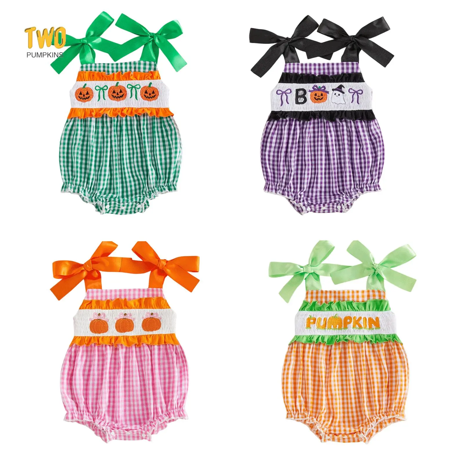 Baby Girl Halloween Outfit Newborn Pumpkin Smocked Bubble Romper | My First Halloween Baby Girl Outfit, Pumpkin Ghost Outfit, Newborn Smocked Romper, Infant Halloween Bodysuit