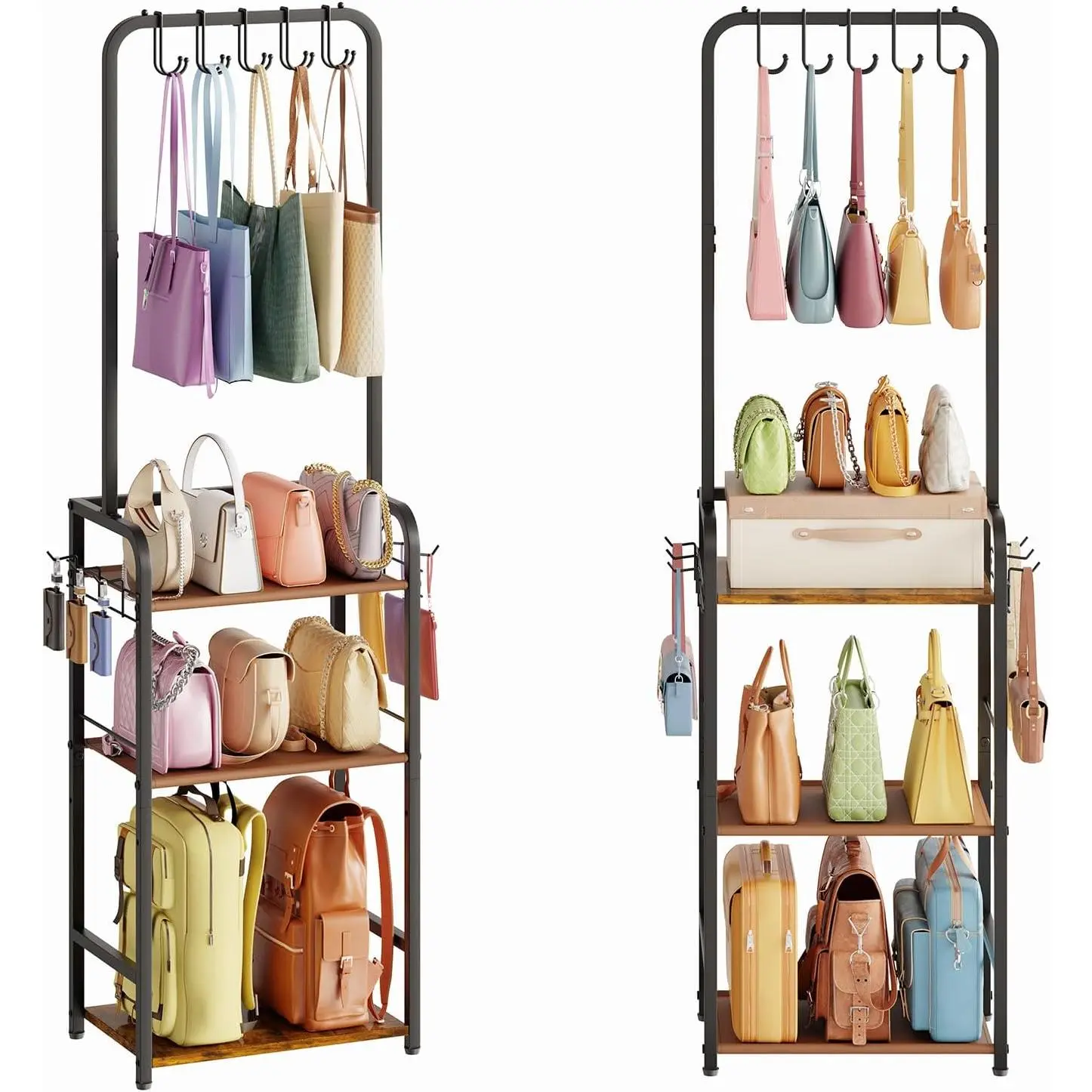 4-Tier Tall Purse Organizer for Closet with 5 Purse Hanger,6 Side Hooks |  Purse Rack Stand for Purse Storage, Adjustable Handbag Organizer, Purse Storage Organizer for Small Bedroom