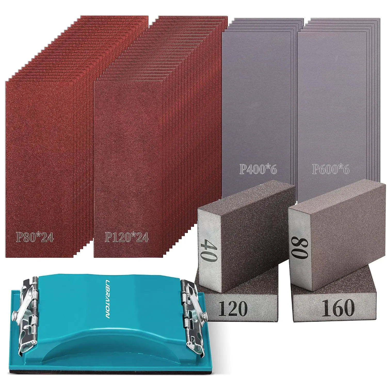 Sandpaper 65-Piece Assortment, for Metal and Wood Sanding, 65 Sheets