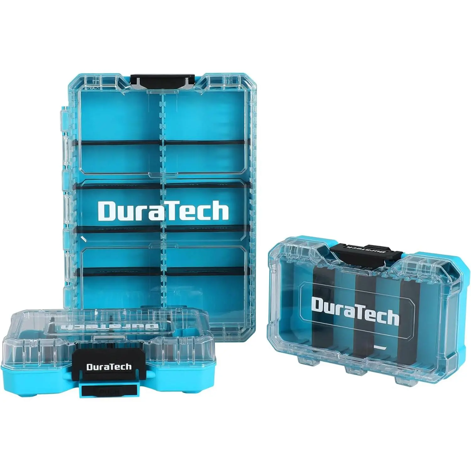 DuraTech 3-Piece Small Parts Tool Box Organizer with 14 Dividers | Stackable Clear-Lid Boxes with 14 Removable Dividers; Storage for Screws, Nuts, Bolts, Nails, Drill Bits and Small Hardware