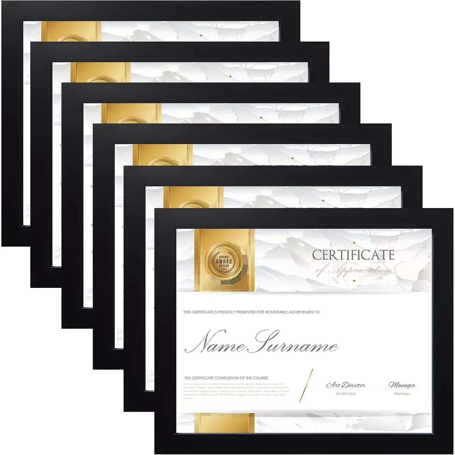 Set of 6 Black 8.5 x 11 Certificate Document Diploma Frames, Wall Mount & Tabletop Display