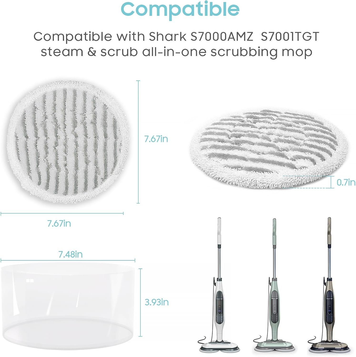 4 Pack Replacement Steam Mop Pads for Shark S8201 S7001 S8001 S7201 S7000AMZ S7000 S7005 S7020 S7001C Steam Mop, Steam & Scrub All-in-One Scrubbing and Sanitizing, Dirt Grip Scrub Washable Pad