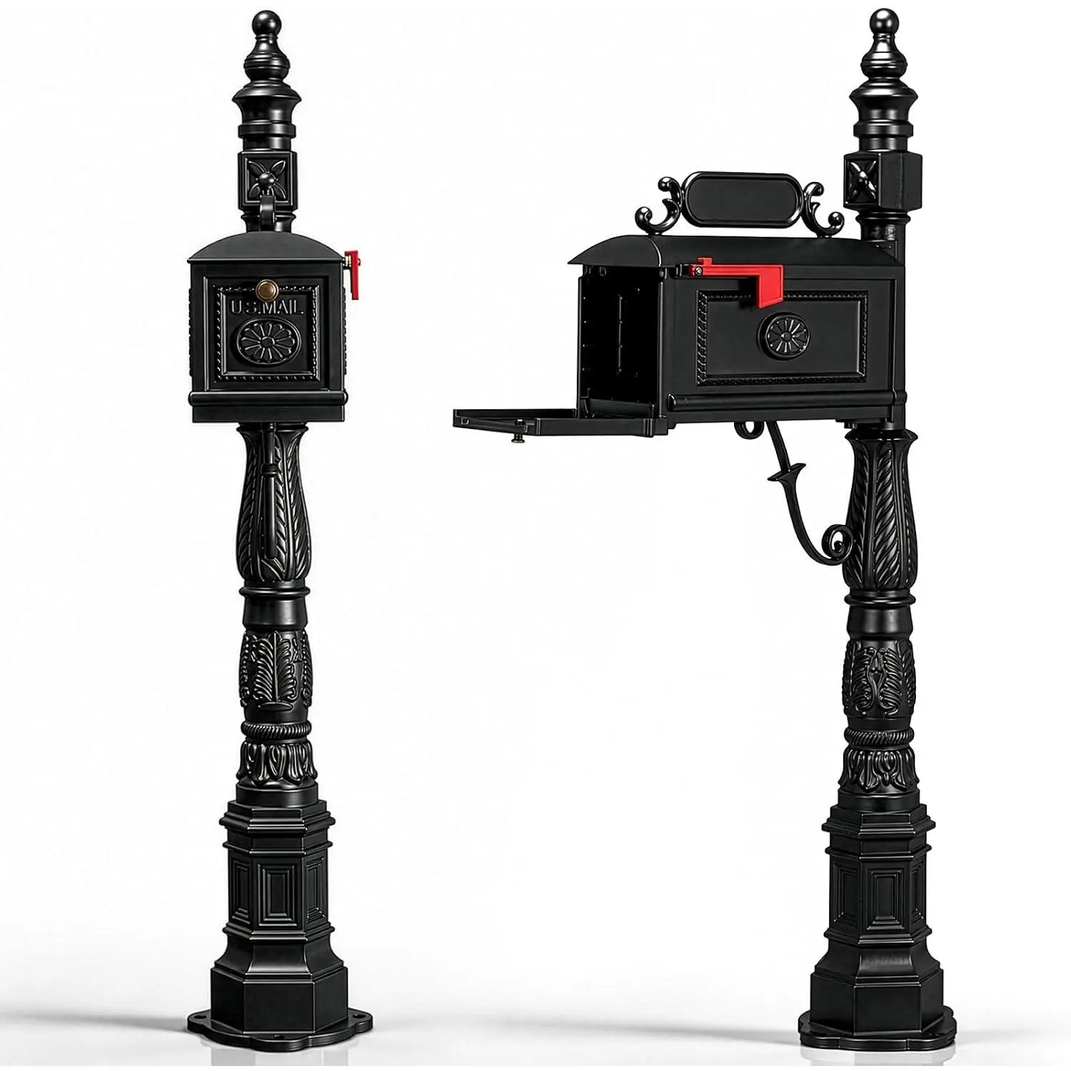 Outdoor Cast Aluminum Barcelona Decorative Post Mailbox, Black - Rust-Proof, Heavy-Duty, Large Capacity Security Box for Home Improvement, Garden Supplies