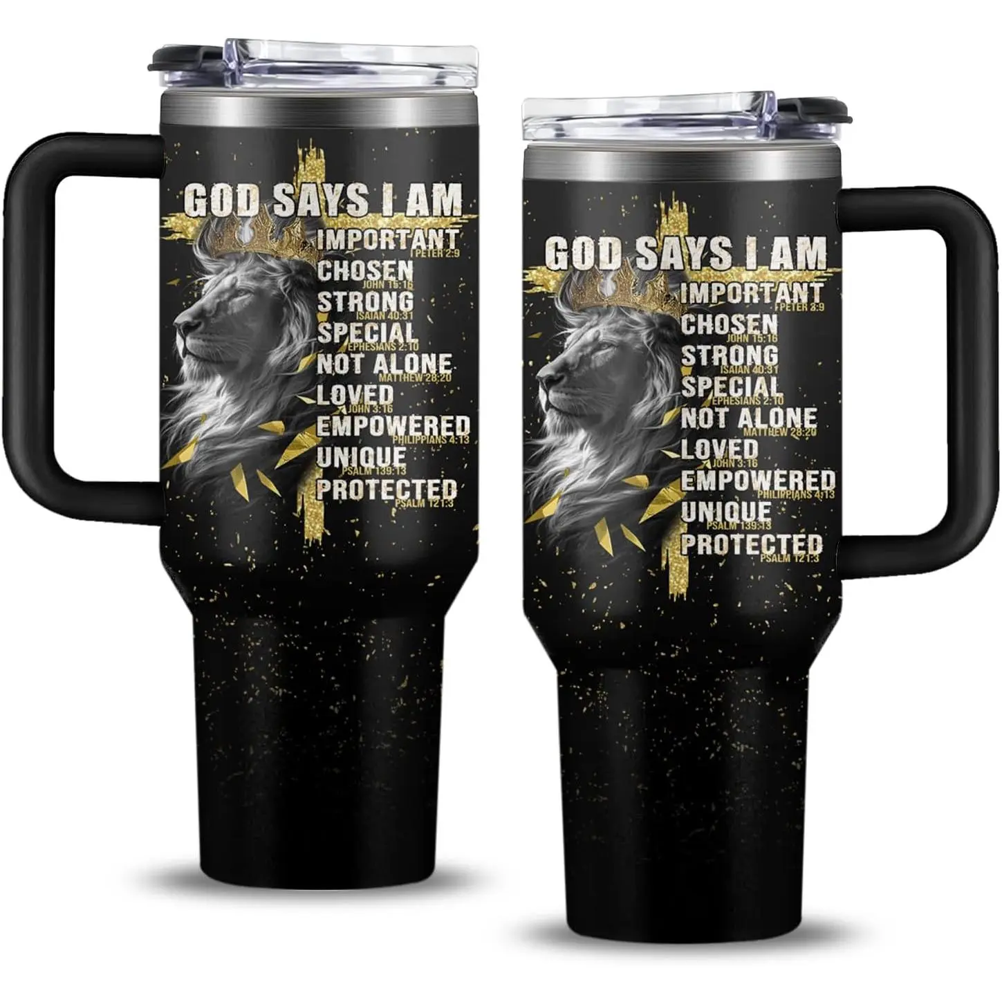 Christian Gifts for Men, 40 oz God Says I Am Lion Tumbler with Handle, Inspirational Religious Birthday Gifts, Lion Christian Gift for Spiritual Catholic Faith Jesus Bible God Prayer Cup