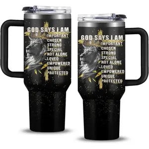 Christian Gifts for Men, 40 oz God Says I Am Lion Tumbler with Handle, Inspirational Religious Birthday Gifts, Lion Christian Gift for Spiritual Catholic Faith Jesus Bible God Prayer Cup
