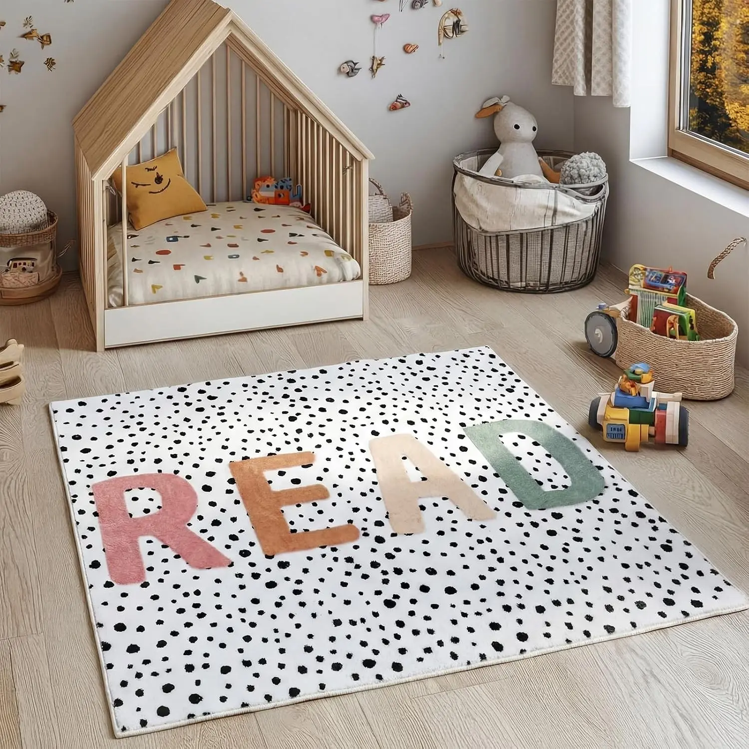 Boho Rectangular Single Seat Reading Rug, 47x39 in Soft Fabric Anti-Skid Indoor Carpet for Classroom Library & Preschool Back to School Decor