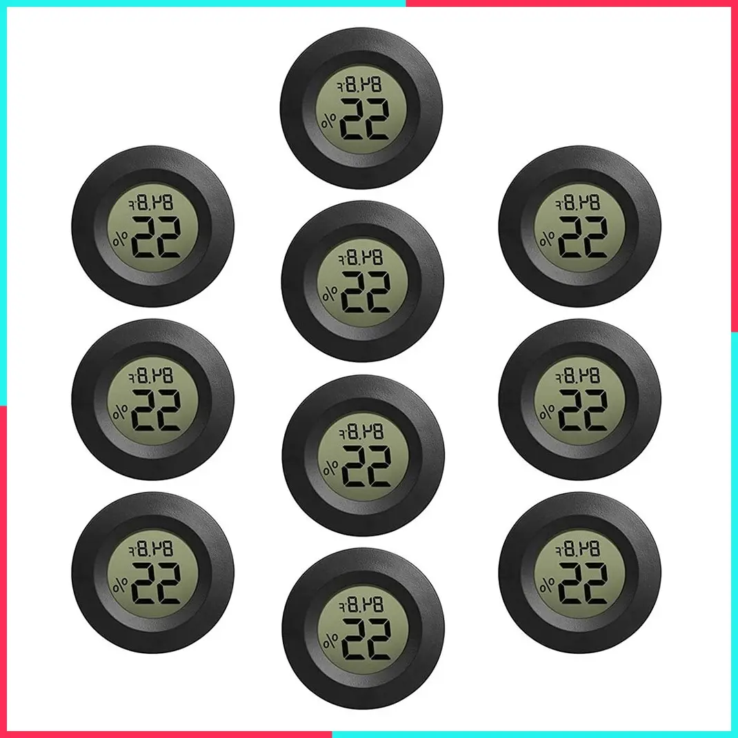 10-Pack Mini Digital Thermometer Hygrometer with LCD Display, Indoor Temperature Humidity Meter for Greenhouse, Garden, Cellar, Fridge, Mason Jar