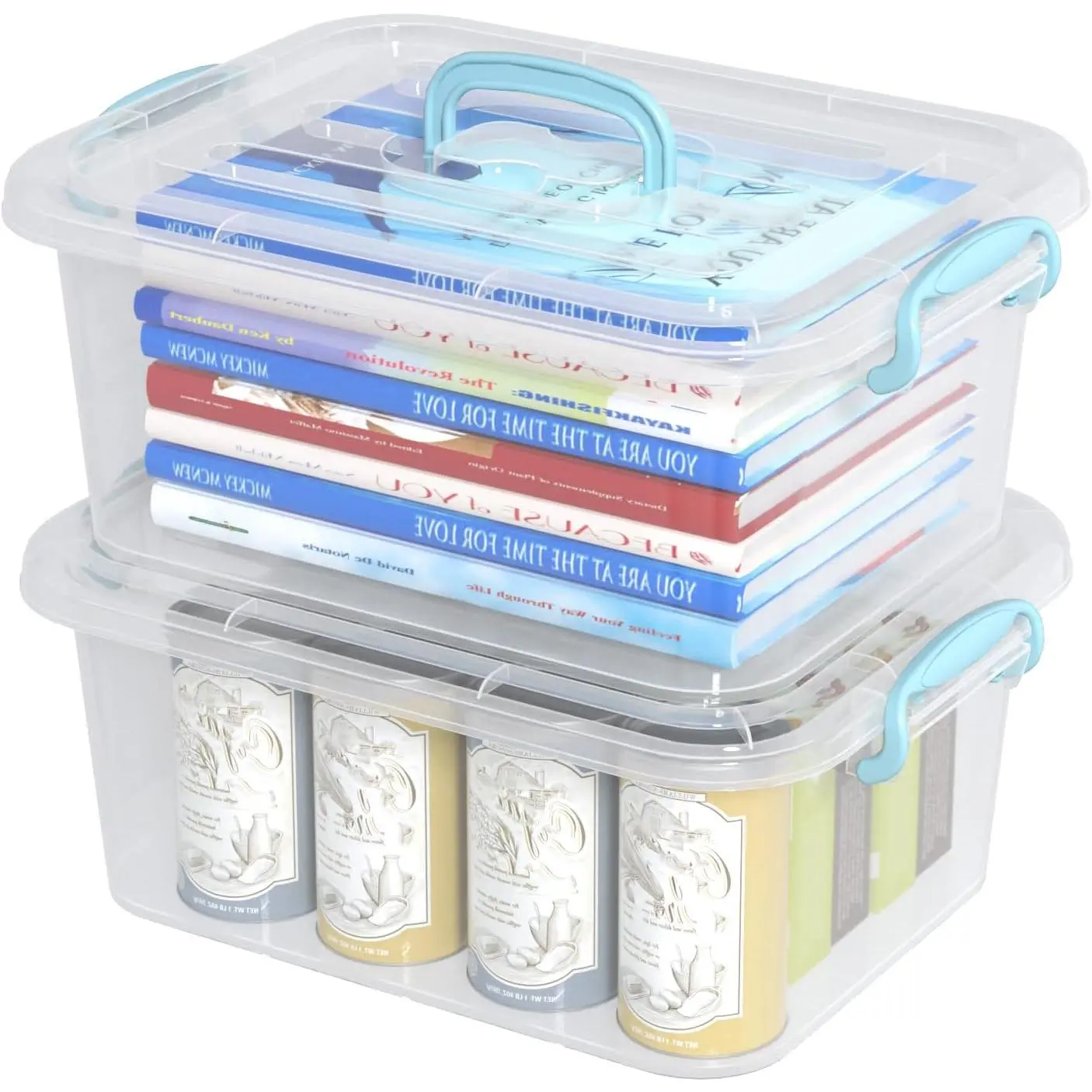 8 Quart Clear Plastic Latch Storage Tote Box with Handle, 2 Packs | Stackable Latch Organizer Bin with Lid for Closet, Pantry, Garage Storage