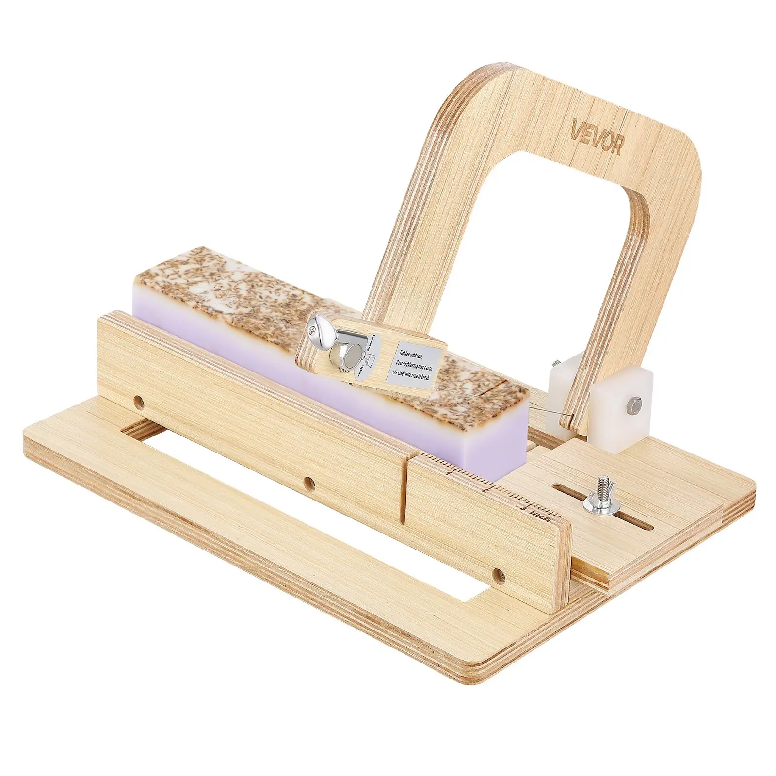 VEVOR Natural Premium Wood Soap Cutter for Soap Making, 0-2 inch Adjustable Thickness, Stainless Steel Adjustable Wire Tension, 10 Extra Wires, Accurate Cuts, Easy Adjustment, Easy Cutting DIY Tool, Ideal Gift Choice