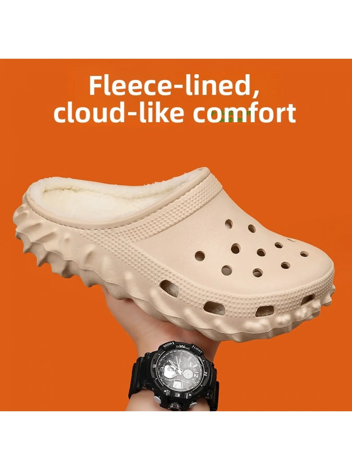 Fleece Lined Platform Clogs for Women, Thick Wavy Sole Non Slip EVA Winter Warm Slip On Mules, Comfort Indoor Outdoor Cozy Slippers for Daily Walking House Garden Flatform