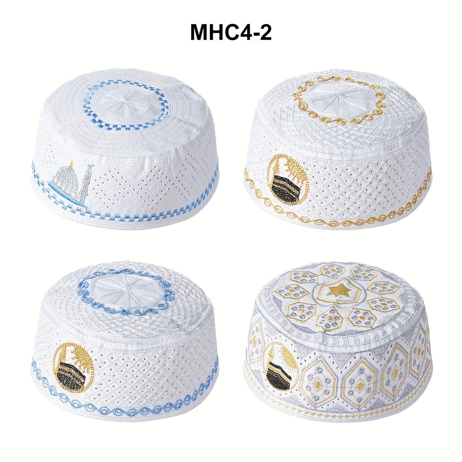 4pcs/set New Muslim Men Prayer Cap Hat Embroidery Leisure Cap Men Headscarf Turban Saudi Cap