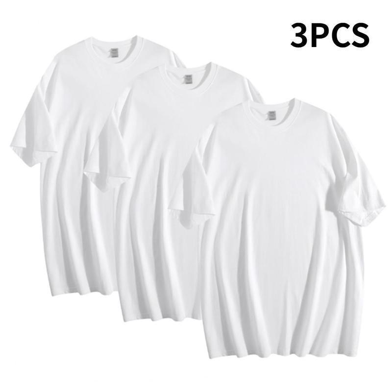 3PCS Comfortable Women's Shirt Short-sleeved round-neck comfortable pure cotton men's shirt Combination of solid colors and contrasting colors - a versatile shirt for both men and women