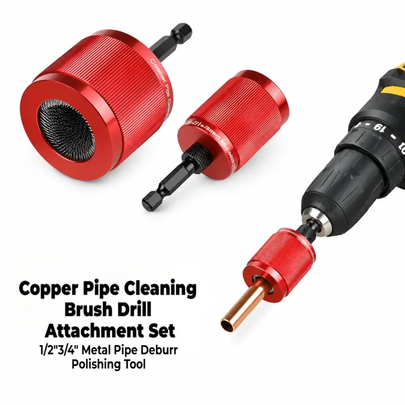 Set of 2 Metal Copper Pipe Brush Cleaning Tools (3/4 inch & 1/2 inch) with Removable 1/4" Hex Handle Home Tool Kit Set DIY Tools for Cleaning Rust, Stains and Paint on Copper Pipes-YY0