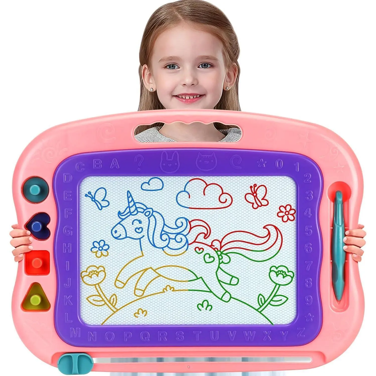 Large Magnetic Drawing Board for Kids (15.16 x 11.61 inch) - Educational Arts & Crafts Toy with 4 Stamps in Different Shapes, Gifts for 3-4 Years Old Girl & Other Toddlers for Christmas, Easter, Birthday