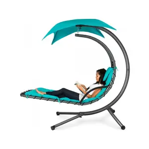 Best choice product: Hanging arc-shaped lounge chair, suitable for backyard and terrace, comes with pillows, sunshade, and stand