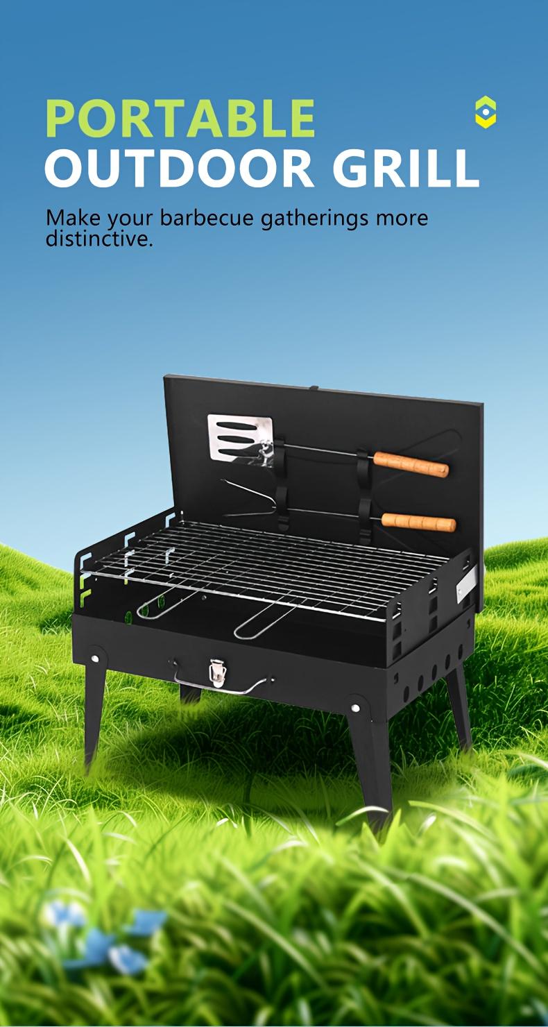 Portable Foldable Outdoor BBQ Grill with Windshield Lightweight Cast Iron for Indoor & Outdoor Use No Assembly Required Charcoal Wood Compatible Durable for Picnics Camping Backyard Cooking Travel wade  ostove