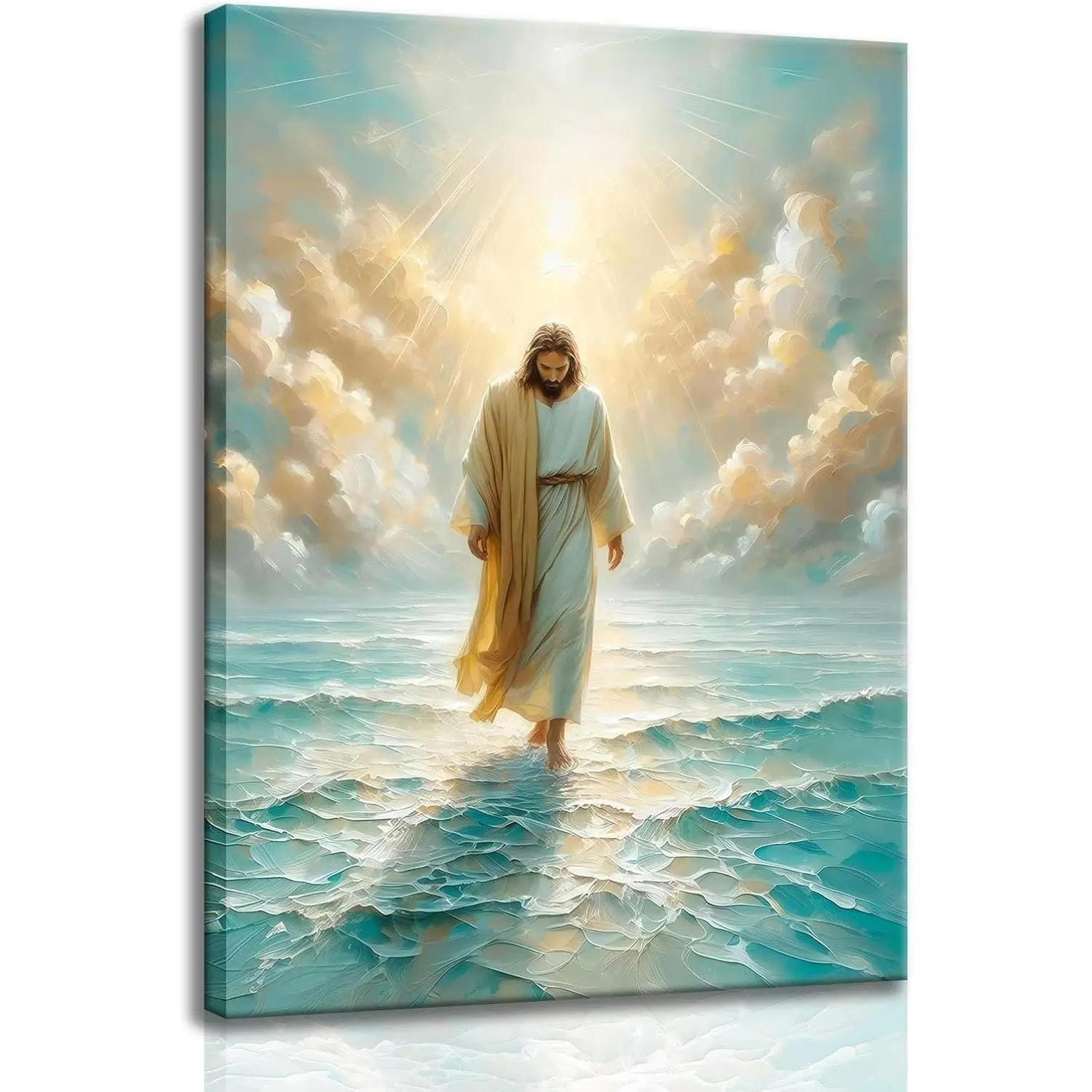 Christian Art Jesus Walking on Water Canvas Print, Wall Painting for Living Room, Bedroom, Ready-to-Hang Home Decor for Church Gallery Walls, Religious