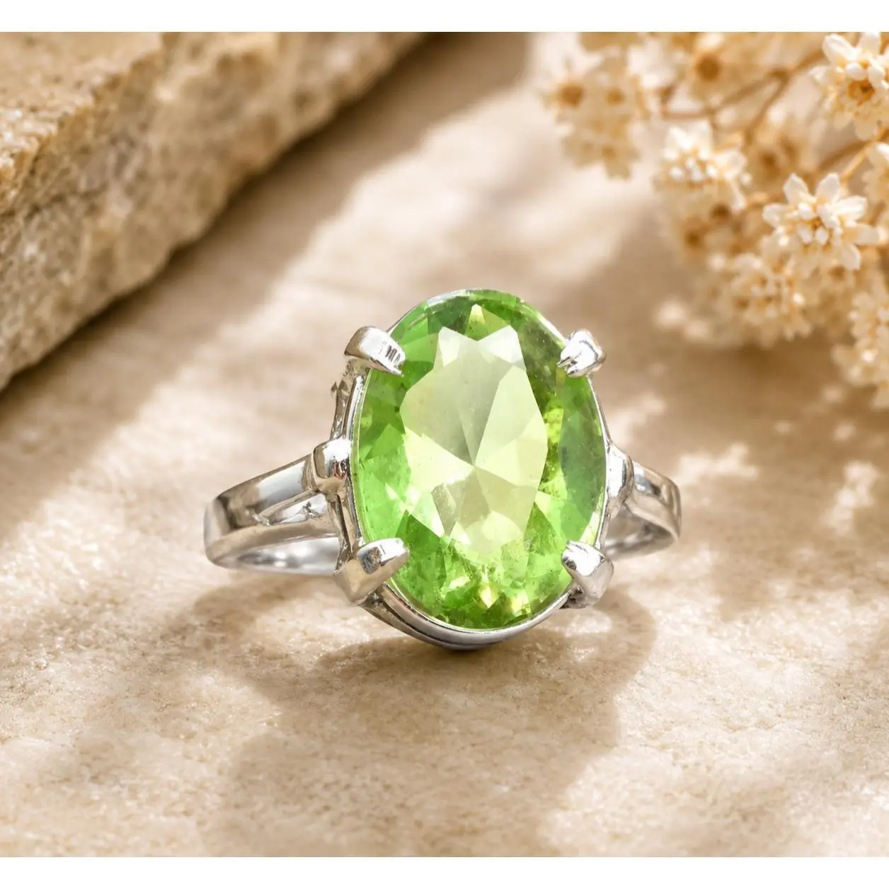 Handmade Green Peridot Gemstone 925 Sterling Silver Ring, Daily Wear Fashion Jewelry Gift For Women, Handmade Ring