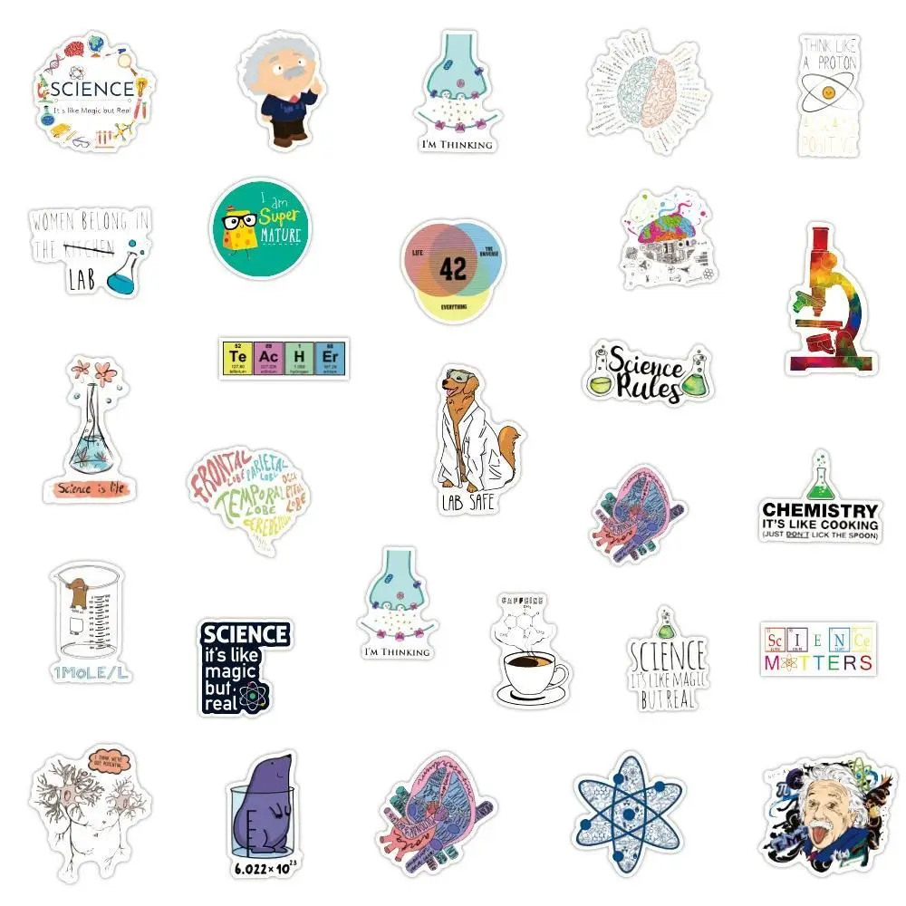 10/30/50pcs Science Laboratory Cartoon Graffiti Stickers for Stationery Phone Helmet Laptop Funny Waterproof Sticker Decoration