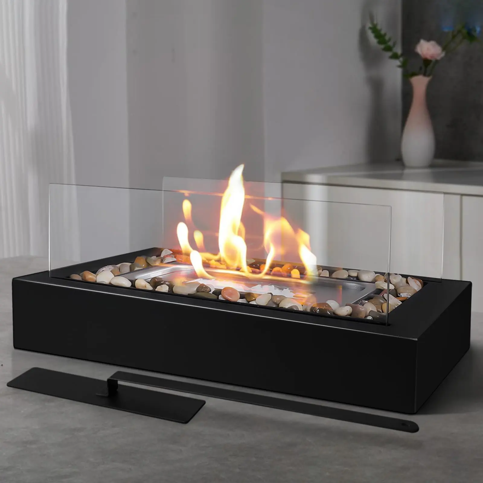Portable Ethanol Fireplace, Glass Windshield Desktop Heater, Tabletop Fireplace, Heating, Indoor Outdoor Use, Decorative Design, Ideal for Gatherings and Relaxation