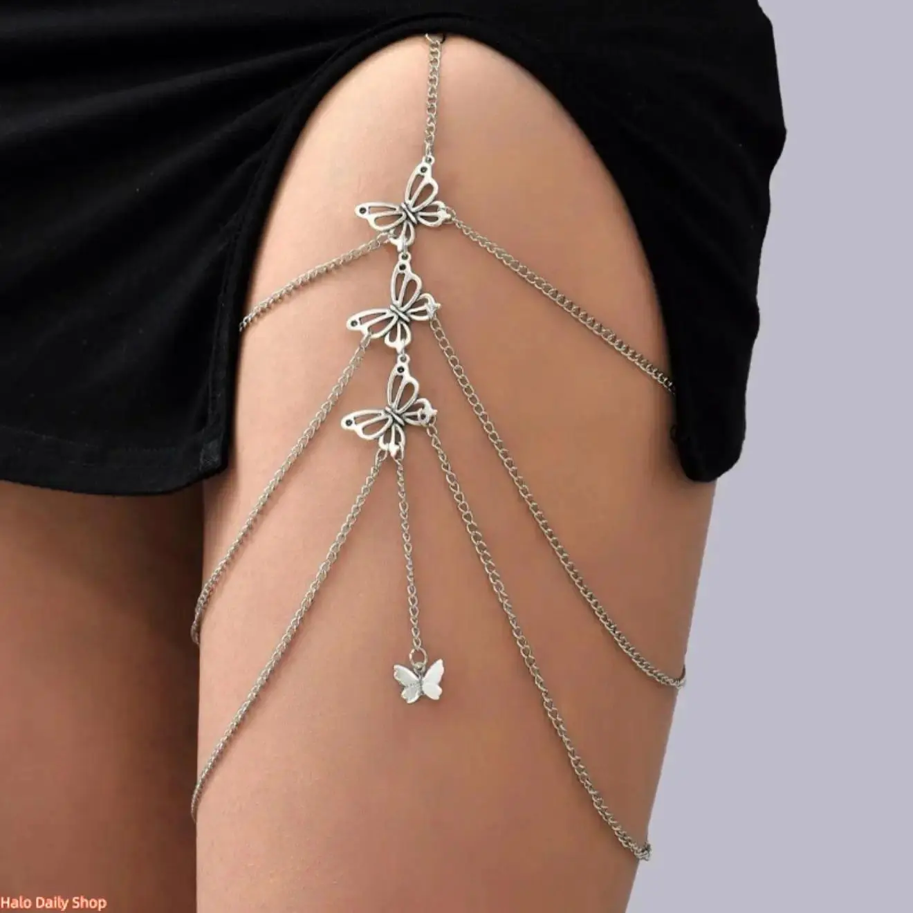 Women's Layered Butterfly Thigh Chain - Comfortable Plain Zinc Alloy Leg Jewelry, Adjustable Tarnish-Resistant Gift-Ready Body Accessory for Daily, Party Wear