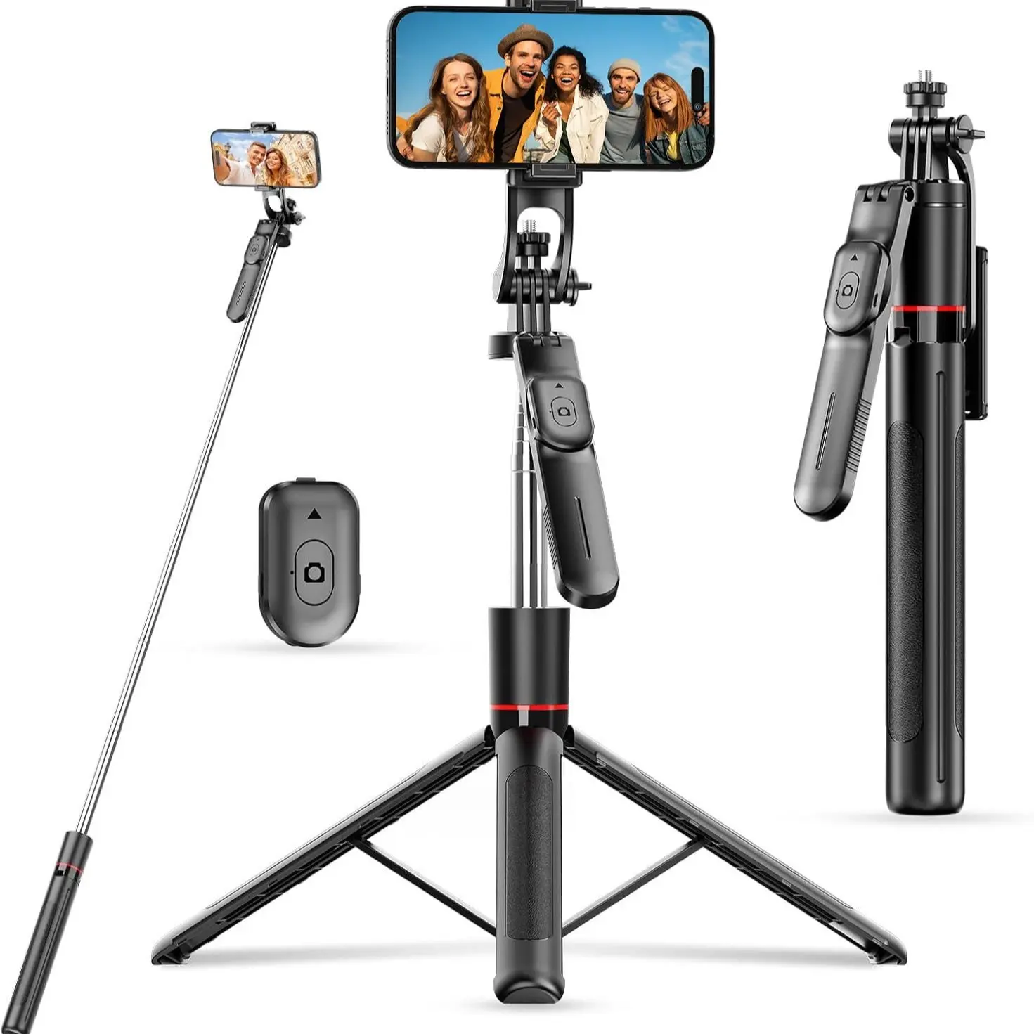 67 inch selfie stick tripod with remote control, phone holder, and 1/4 inch screw, expandable travel essential tripod, suitable for mobile phones, cameras, video recording, phone holder compatible with IOS/Android phones, etc