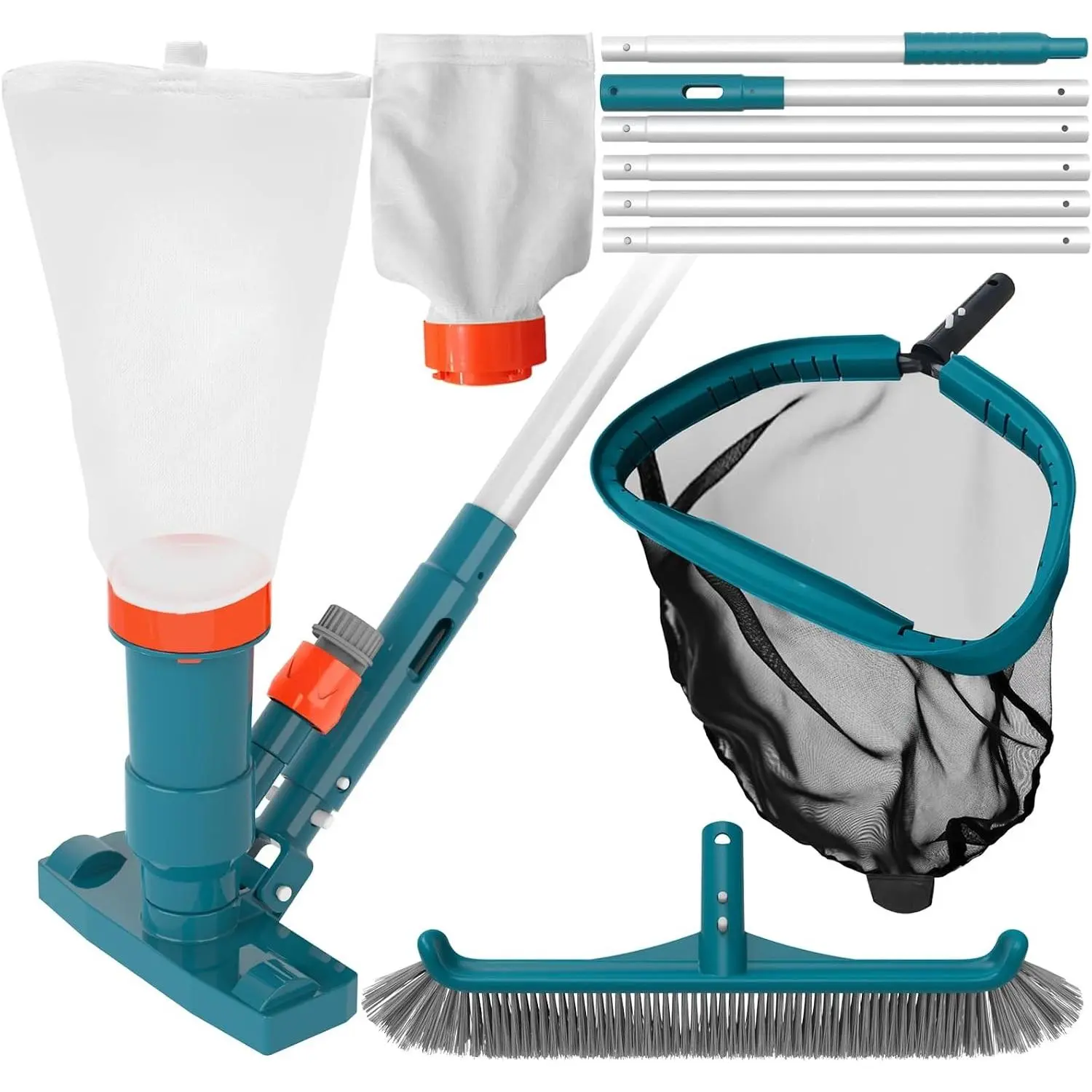 Above Ground Pool Cleaning Kit with Garden Hose Pool Vacuum, Aluminum Frame Leaf Rake Net, Wall Brush and 8Ft Pole for Remove Leaves & DebrisGift.