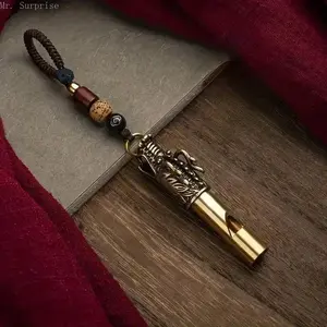 Traditional Pattern Brass Emergency Whistle Compact Survival Gear With Attachable String Multi Use Car Accessory Decorative Pendant For Men Present Camping Trip