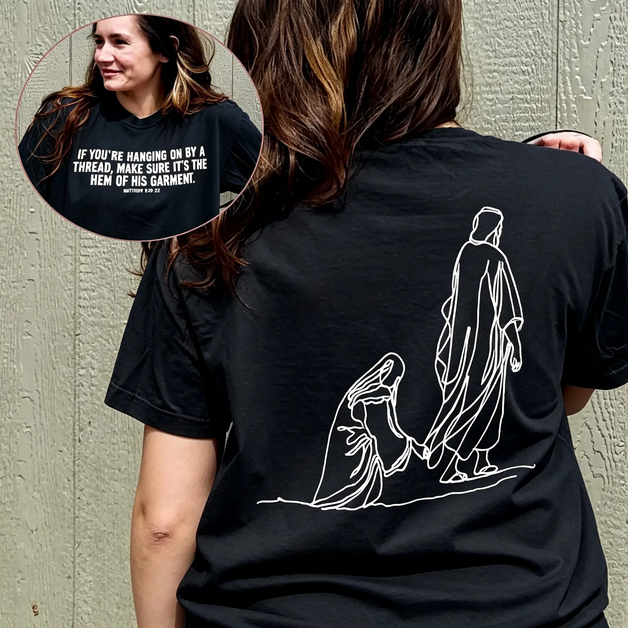Christian T-Shirt for Women, Hang By The Hem Of His Garment Matthew 9:20-22 Faith Graphic, Comfy Cotton Casual Short Sleeve Apparel, Shortsleeve, Casual Wear, Fit, Print, Tshirt, Unisex