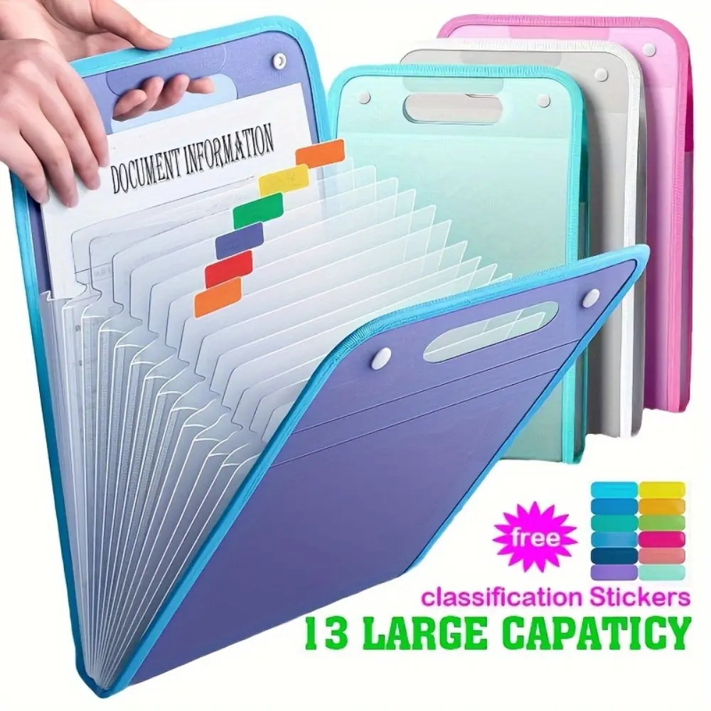 13-Pocket A4 Expanding Accordion File Folder, Multi-Pocket Document Organizer Storage Bag for School Office University, Random Color, File Folders with Pockets