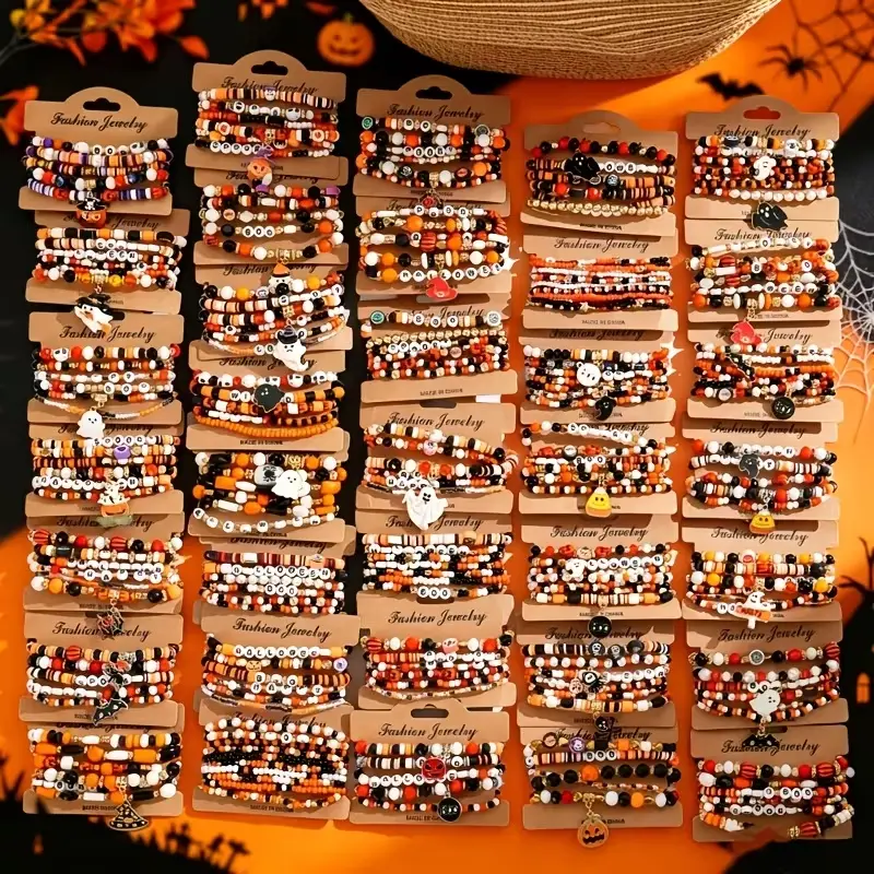24/36/48Pcs Halloween Bracelet Set with Quirky Spider and Bat Charms, Unisex, Perfect for Holiday Celebrations and as a Gift for Friends and Family