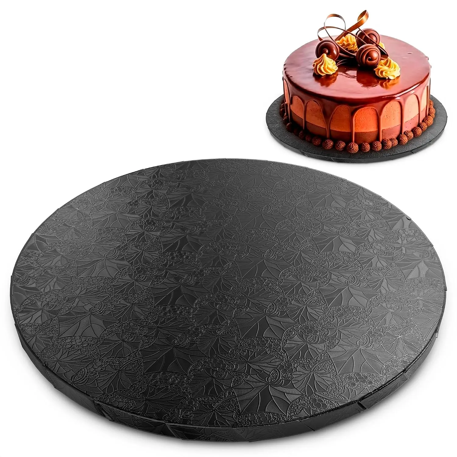 Black Cake Board, 8 Inch Round Cake Drum, 1/2 Inch Thick Cardboard | Solid Bottom Rounds,  and  Resistant Surface, a Decorative , Picture- for Weddings or Celebrations