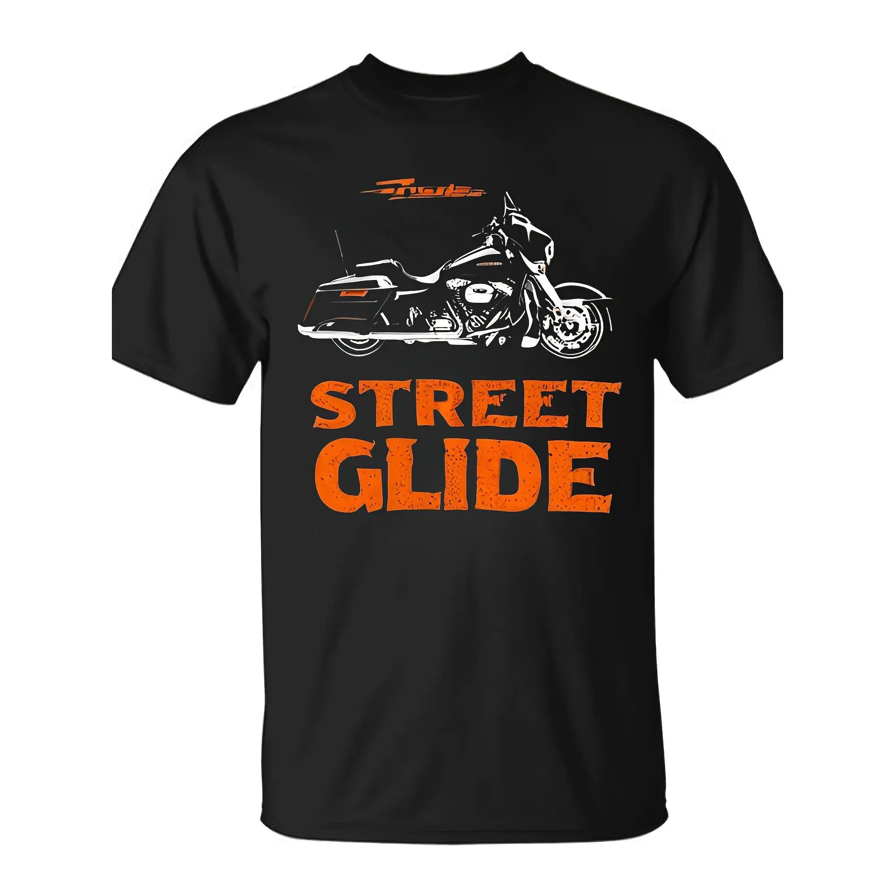 Men's Cotton Street Glide Motorcycle Graphic Short-Sleeve T-Shirt - Round Neck, Bold Text, Casual & Regular Fit, Vintage Biker Tee for Harley Riders, Black Streetwear Top