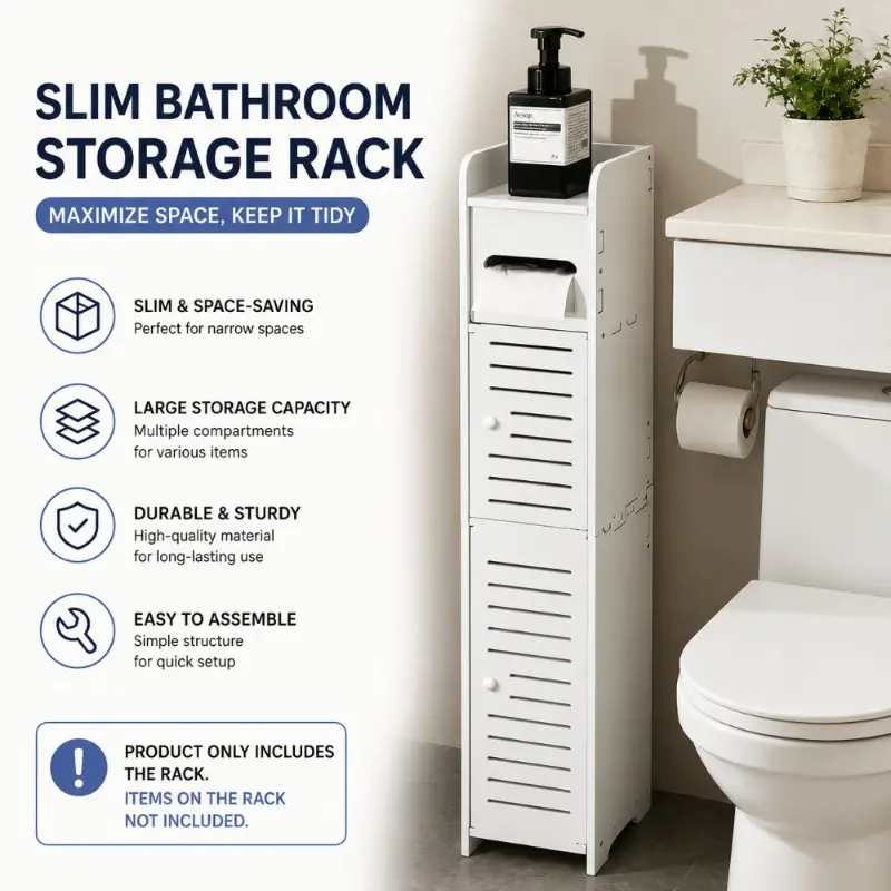 Narrow Gap Bathroom Storage Cabinet, PVC Floor-standing Toilet Paper Storage Cabinet, Multi-layer Waterproof Shelving Unit, Narrow Space Organizer Cabinet, Multi-functional Storage Rack for Bedroom, Living Room and Bathroom, Cupboards Cabinets