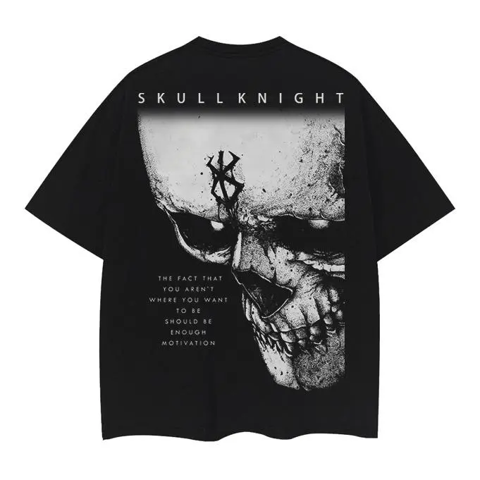 Berserk "Skeleton Knight" Vintage Oversized Tee Anime T-shirt 100% Cotton Original Design DTG Printing baggy compression clothes Top Casual Black Man Streetwear Crewneck Menswear Tshirt Gamis