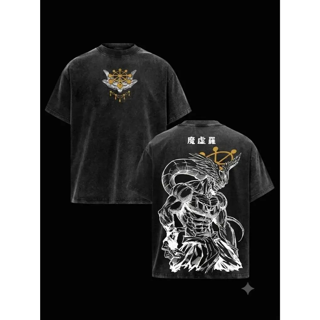 Retro Skeleton Shortsleeve Tshirt with JJK Anime Graphic, Unisex Oversized Round Neck Top in Soft Cotton, Vintage Washed Streetwear, Breathable
