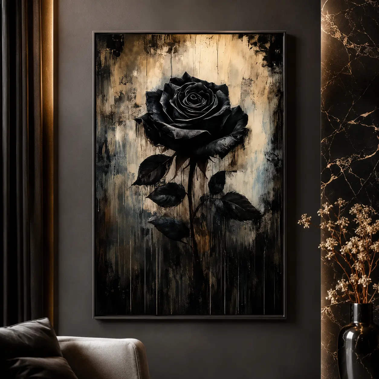 1Pc Gothic Black Rose Canvas Posters, Modern Floral Paintings, Dark Floral Wall Art, Black Wall Decor, Waterproof Canvas Wall Art, Artwork Wall Print For Gift, Wall Picture for Living Room, Bedroom, Home & Dormitory Decoration