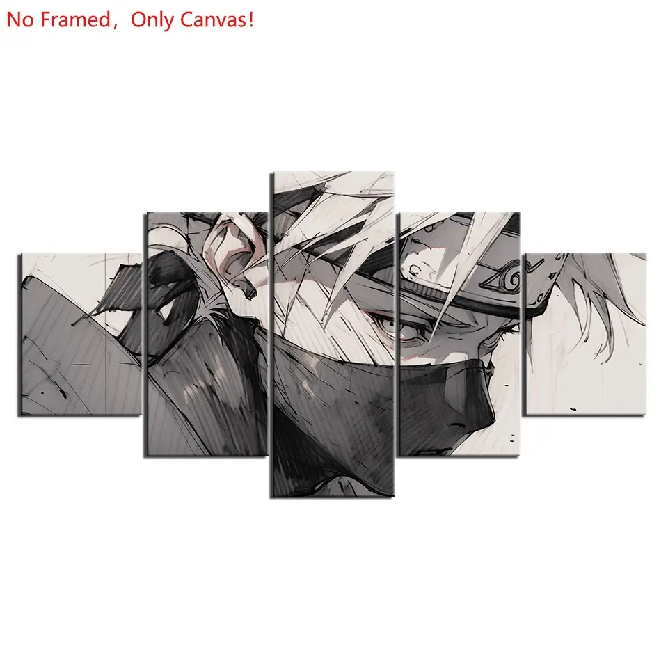5 piece/set of frameless canvas painting print poster, classic hot-blooded anime art, Kakashi Hatake  Ninja, very suitable for Japanese two-dimensional fans, the perfect gift for bedroom, living room, kitchen, dormitory corridor, mural, wall decoration
