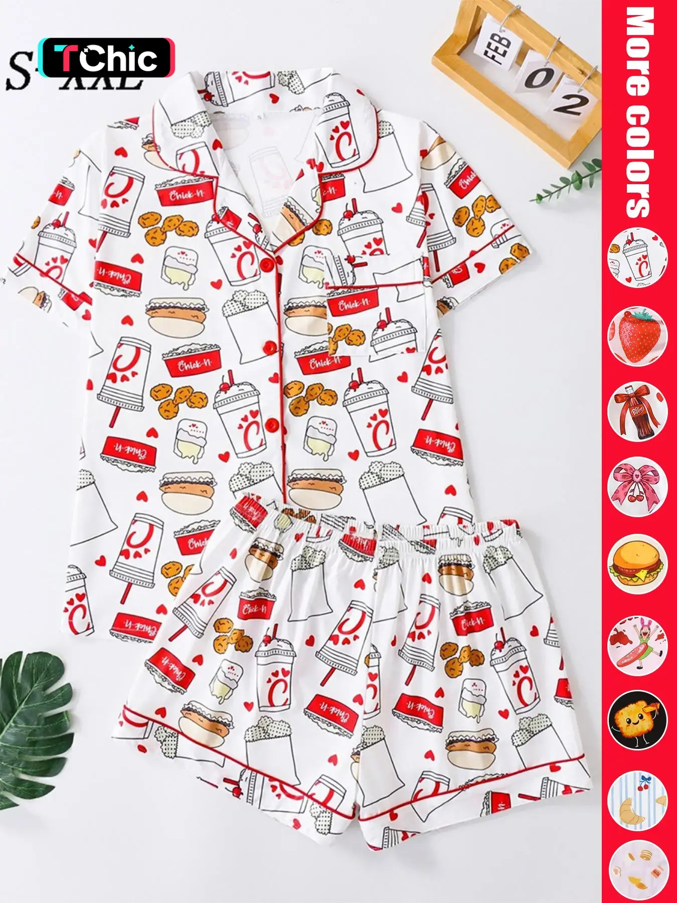 Women's All Over Print Button Front Shirt & Shorts Pyjama Set, Pajama Set, Comfort Two-piece Pj Set for Homewear & Loungewear, Women's Sleepwear for All Seasons, Pajamas