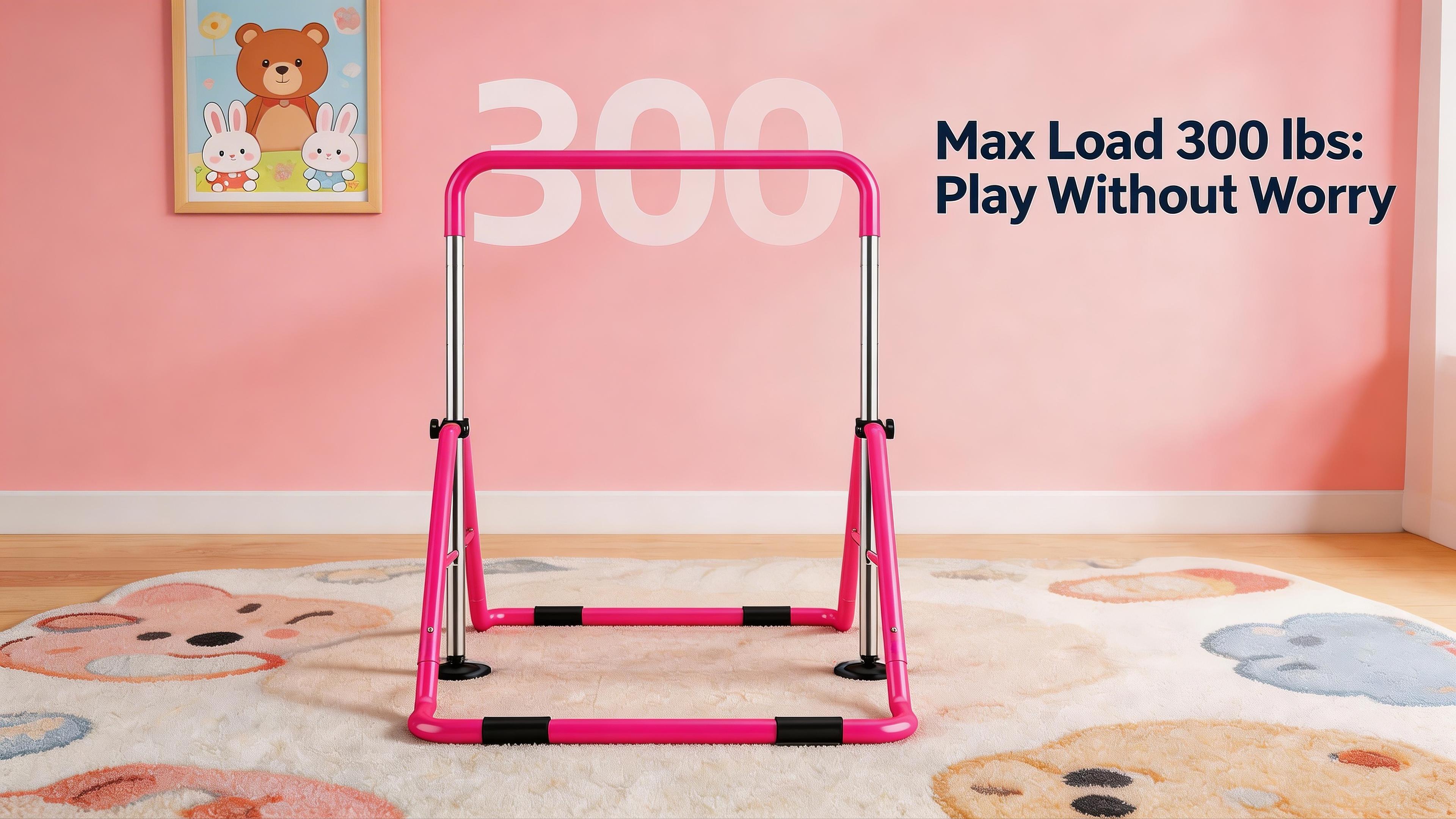 Aobtkel Gymnastics Bar for Kids withRings, Adjustable Height Folding Horizontal Bars,Junior GymnAdjustable Kids Gymnastics Bar - Foldable Horizontal Bar for Home, Safe Sturdy Training Equipment for Children, Perfect for Pull-Ups, Stretching, and Physical