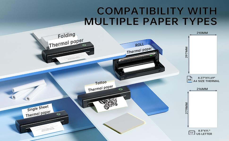 Portable Wireless Thermal Printer N80 - Inkless Bluetooth-Enabled Tech Gadget, Supports 8.5"x11" US Letter & A4, Compatible with iOS, Android & Laptops, Ideal for Sports & Outdoor Camping, Tech Gadgets, Inkless Printer