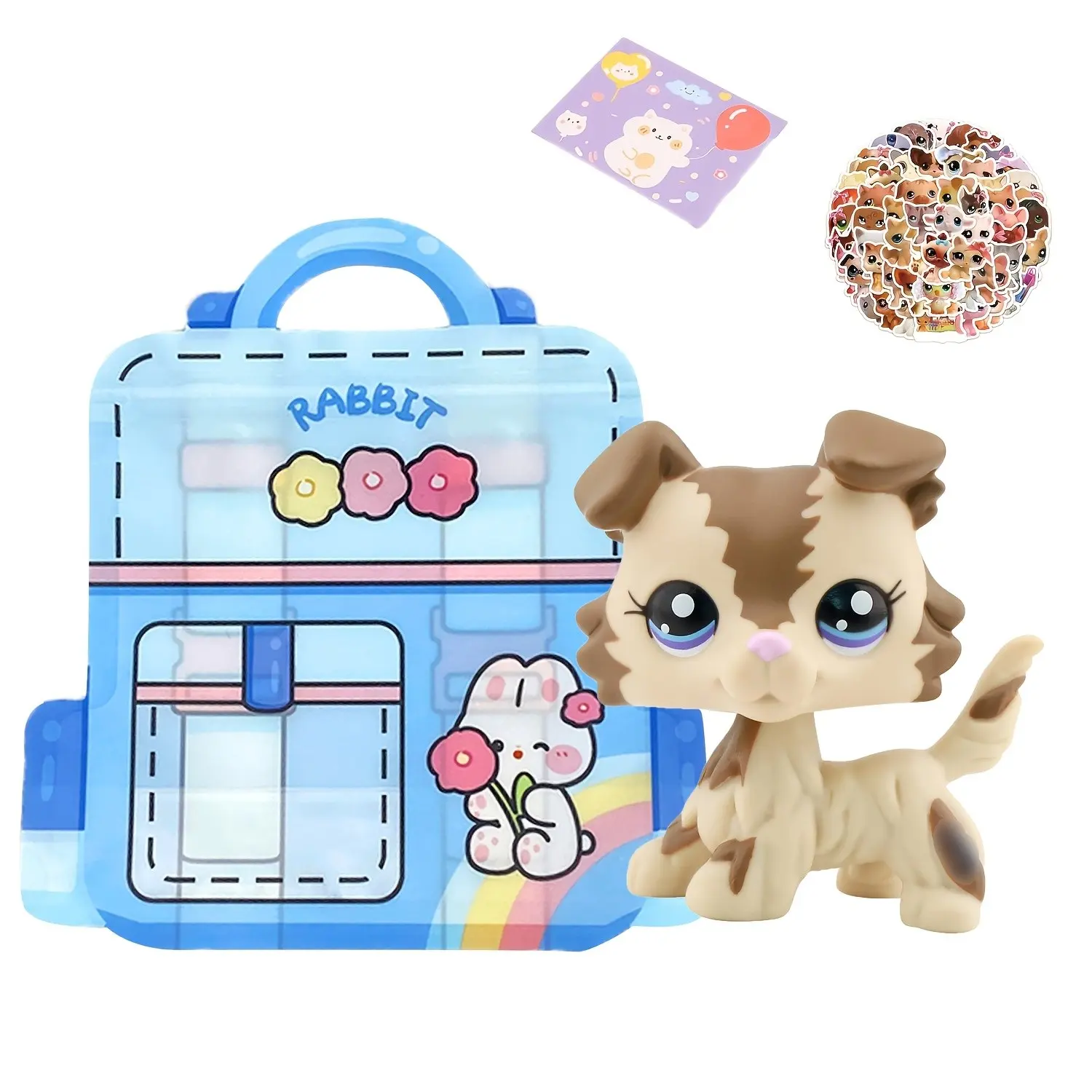 Lps Collie #2210 Statue, Blue Different Eyes, Mini Pet Shop Rare Collectible PVC Figure with Accessories, Birthday Christmas Halloween Gift
