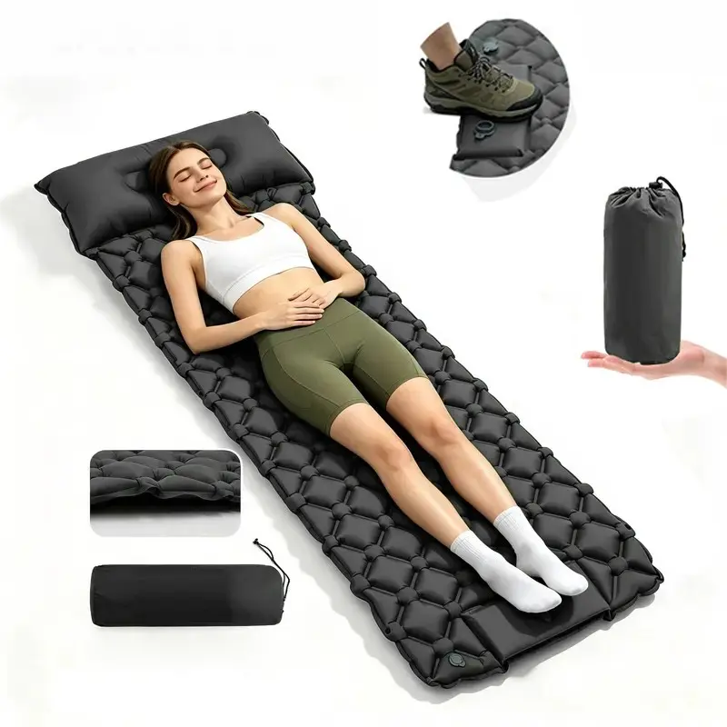 Outdoor Inflatable Sleeping Pad, Inflatable Airbed, Blow Up Bed, Travel Camp Bed, 1-Minute Quick Inflation + Extra Thick Puncture-Proof, Essential for Camping/Hiking/Picnics, Lightweight Portable Foldable Moisture-Proof Mat, Outdoor Gear for Summer Trips