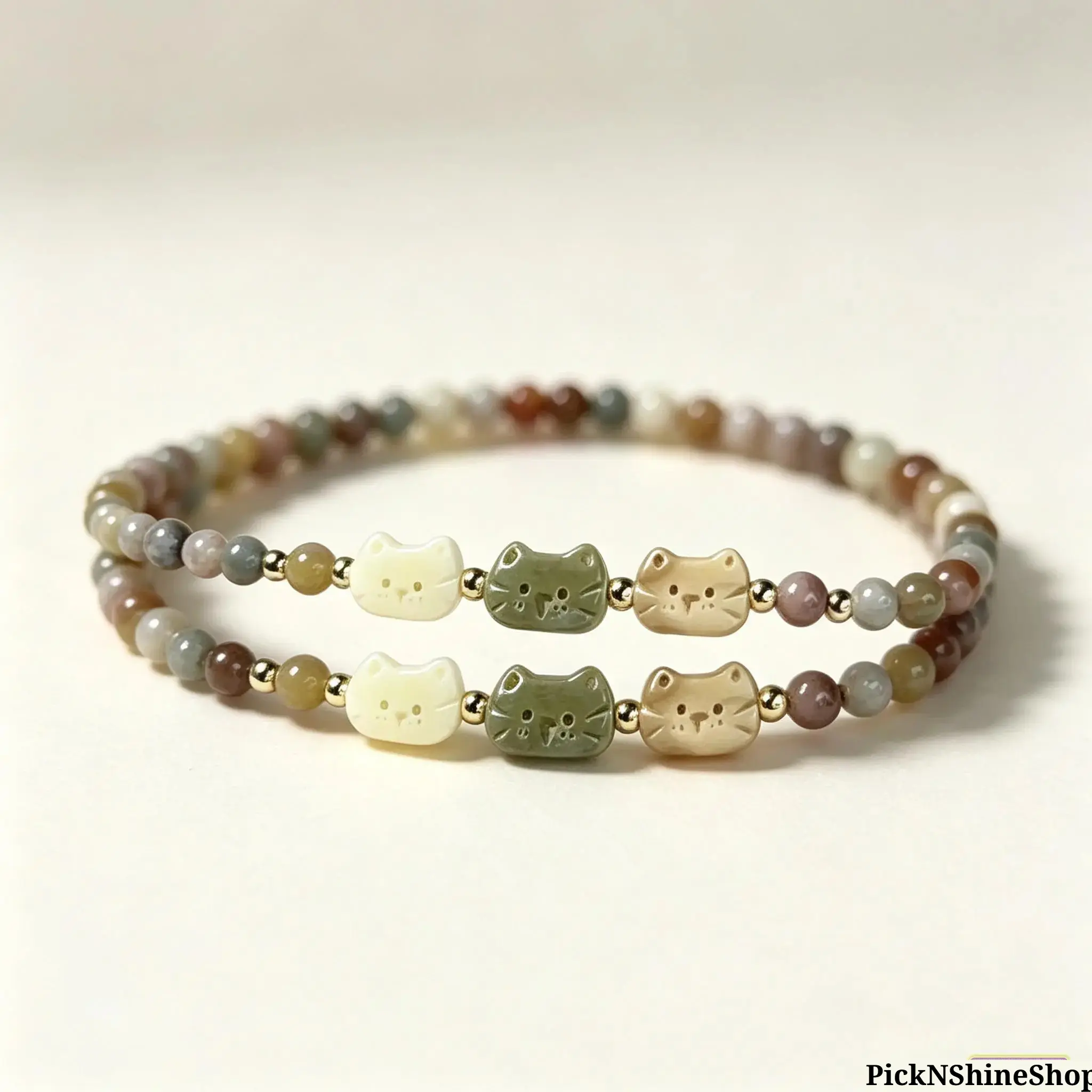 Cute Cat Bracelet for Women Beaded Charm Bracelet Kawaii Animal Jewelry Aesthetic Handmade Friendship Gift
