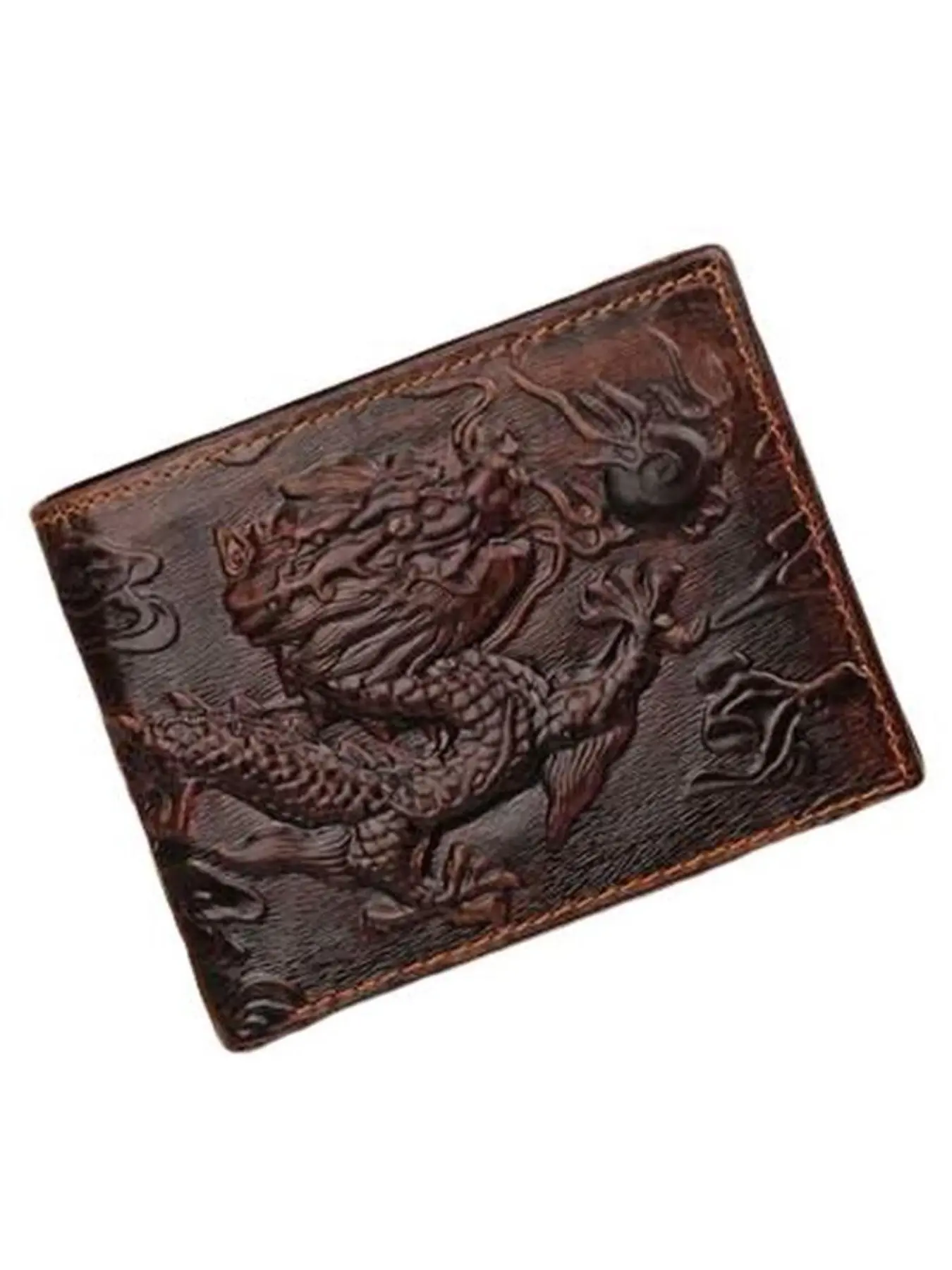 Vintage Dragon Genuine Leather Bifold slim Card Holder Money Clip Wallet Purse