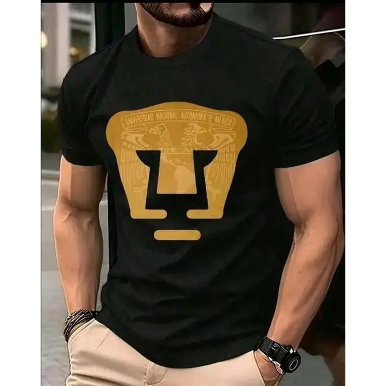Pumas UNAM Soccer Graphic Tee - Men's T-Shirt with Gold Emblem, Casual Summer Streetwear Top, Oversized Fit Sportswear, Perfect Gift for Soccer Fans